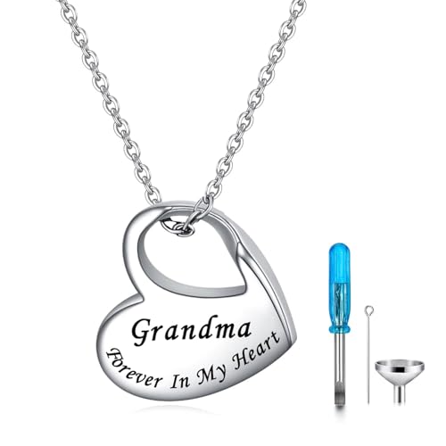 Heart Urn Necklace for Ashes Cremation Jewelry Forever in My Heart Engraved Stainless Steel Keepsake Waterproof Memorial Pendant for loved One with Filling Kit - color: Grandma