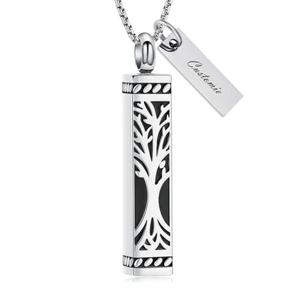 Tree of Life Urn Necklace, Stainless Steel Memorial Ashes Pendant | Tree of Life Cremation Jewelry Stainless Steel Locket Vertical Bar Keepsake Necklace Jewelry for Women Men Human Ashes - color: Customize