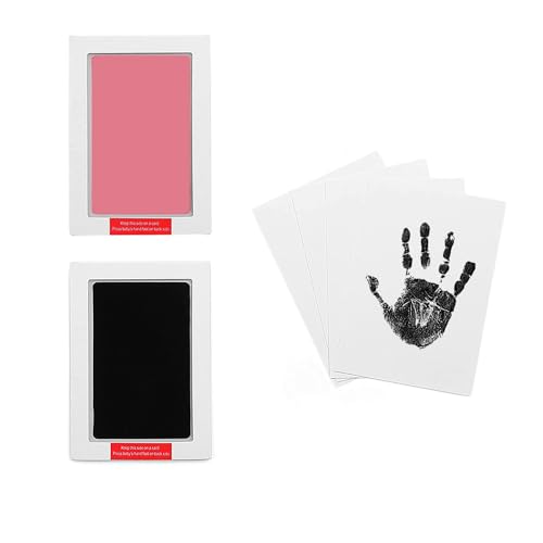 Large Inkless Hand and Footprint Kit, Baby Keepsake, 2-Pack | No-Mess Clean Touch Ink Pad for Baby Handprint & Footprint, Non-Toxic Baby Gift, Pet Paw Print Keepsake Kit（Black and Pink) - color: Black and Pink