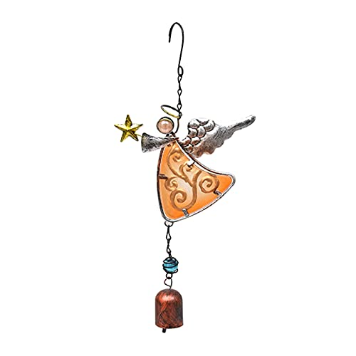 Metal Angel Wind Chime Hanging Decoration Ornament Wing Angel Bell Decorative Hanging Bells, Gifts for Home Garden Decor Crafts (Yellow) - color: Yellow
