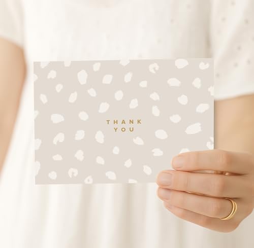 ThreeKin Collective 24-Pack Thank You Cards - 4 Elegant Beige Designs (6 Each) | 3.5” x 5” Folded Cards with Real Gold Foil Stamp | Wedding, Bridal, Baby Shower, and Party Stationery, USA Business - style: Beige