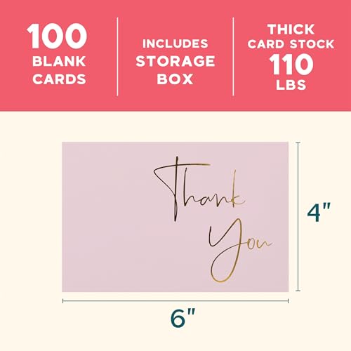 VNS Creations Thank You Cards With Envelopes - 100 Pack 4 x 6 Blank - Lilac | Thick 30 GSM, Thank You Notes Bulk Box Set & Stickers, Large Note Card Small Business, Wedding, Baby Shower & Bridal Shower - color: Burnished Lilac (Gold Foil), size: 100 Pack