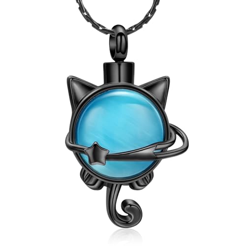 constantlife Cat Moon Urn Necklace for Women Pet Cremation Jewelry for Ashes Stainless Steel Pendant Funeral Keepsake Loved Ones Memorial Gift - color: Z-Black