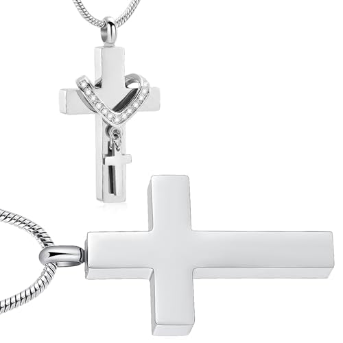 Forever in My Heart Birthstone Personalized Double Cross Urn Pendant Cremation Jewelry for Ashes Cross Ashes Keepsake - color: Customize-1