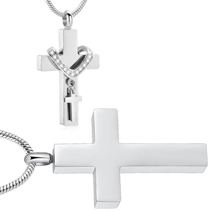 Forever in My Heart Birthstone Personalized Double Cross Urn Pendant Cremation Jewelry for Ashes Cross Ashes Keepsake - color: Customize-1