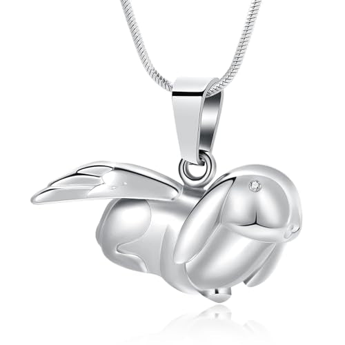Bunny Rabbit Urn Pendant Necklace - Stainless Steel Cremation Ashes Jewelry for Pets Keepsake Memorial Ashes Locket - color: Silver-A