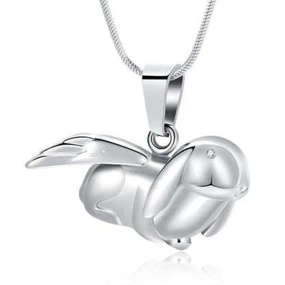 Bunny Rabbit Urn Pendant Necklace - Stainless Steel Cremation Ashes Jewelry for Pets Keepsake Memorial Ashes Locket - color: Silver-A