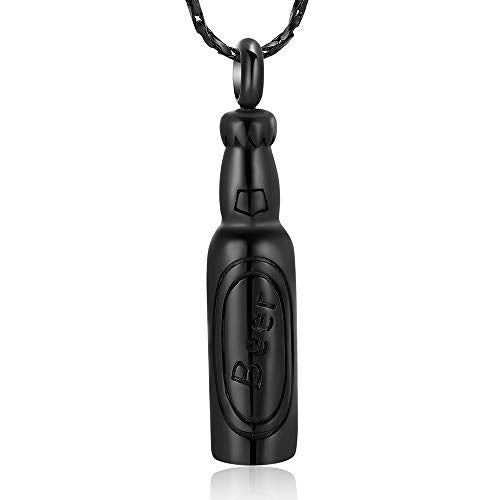 Imrsanl Cremation Jewelry for Ashes Bar Urn Necklace Pendant Memorial Ash Jewelry Beer Bottle Keepsake Jewelry for Ashes - color: Black