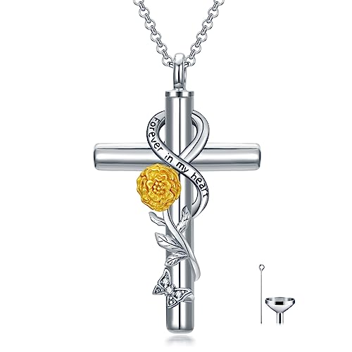 Cross Urn Necklaces for Ashes Sterling Silve 12 Month Birth Flower Cremation Jewelry for Ashes Urn Pendant Keepsake Memorial Pendant Necklace for Ashes for Human Women Pet - color: 10-Oct-Marigold, style: Non-personalized