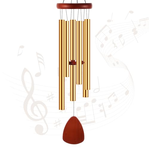 Leinuosen Wind Chimes for Outside Wind Chimes Outdoors Deep Tones 28" with 6 Aluminum Tubes Memorial Sympathy Windchime for Valentine Tree Decor Garden Courtyard Mom Loved One Gifts(Classic,Gold) - color: Gold, style: Classic
