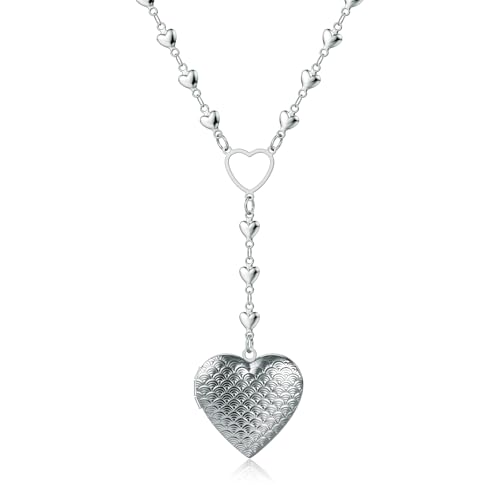 Personalized Heart Locket Necklace for Women Stainless Steel- Heart Necklace - color: silver-B