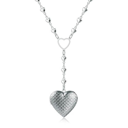 Personalized Heart Locket Necklace for Women Stainless Steel- Heart Necklace - color: silver-B