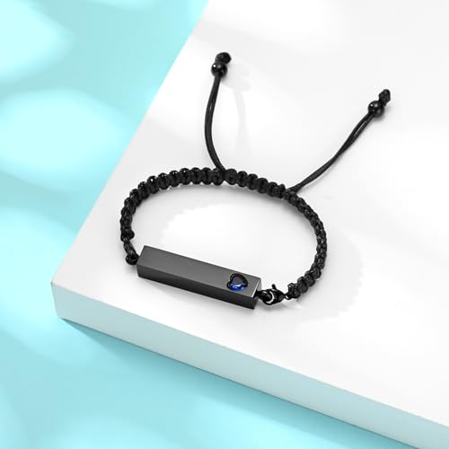 Hearbeingt Crystal Heart Cremation Jewelry Bar Urn Bracelet for Ashes - color: Black-Blue stone
