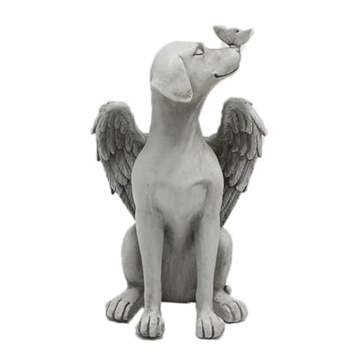Angel Wing Sleeping Dog Memorial Statue, 8 Inch Resin Pet Grave Marker | Weatherproof Dog Bereavement Tribute Figurine, Pet Loss Sympathy Gift for Garden, Yard & Indoor Display