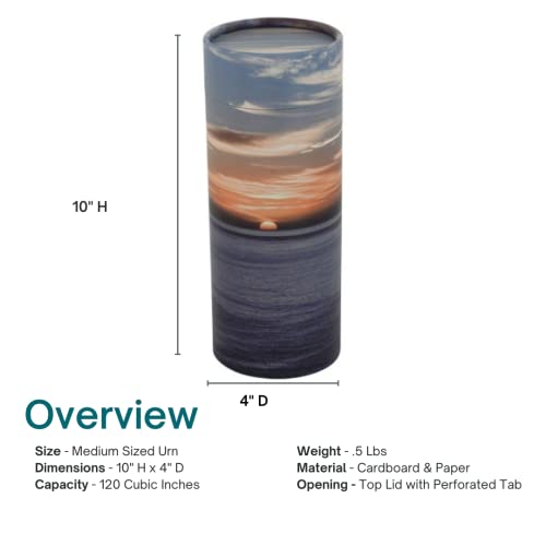 Ocean Sunset Scattering Tube - Medium, Biodegradable Cremation Urn for Ashes, Medium Sized Cremation Urn, 10 Inches High - size: Medium