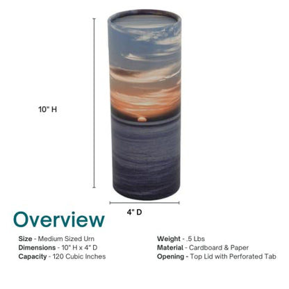 Ocean Sunset Scattering Tube - Medium, Biodegradable Cremation Urn for Ashes, Medium Sized Cremation Urn, 10 Inches High - size: Medium