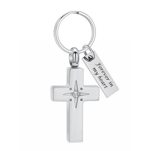 Imrsanl Cross Urn Necklace for Women Men Cremation Jewelry for Ashes Memorial Pendant Human Pet Funeral Ashes Holder Keepsake - color: Keychain-Silver