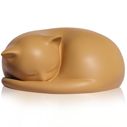 Cat Urn, Sleeping Resin Cremation Pet Urns for Cat Ashes, Orange - color: Orange