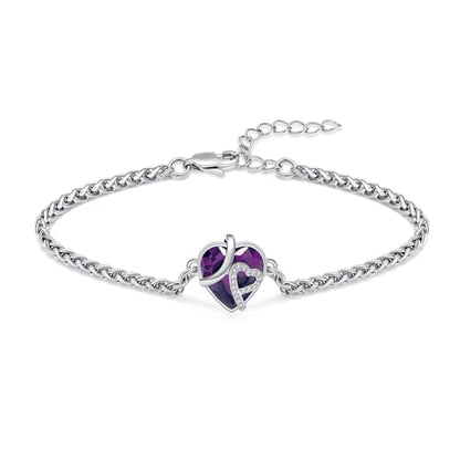 Cremation Jewelry Heart Urn Bracelet for Human Ashes for Women Men Memorial Keepsake Link Bracelet - color: Silver-Purple