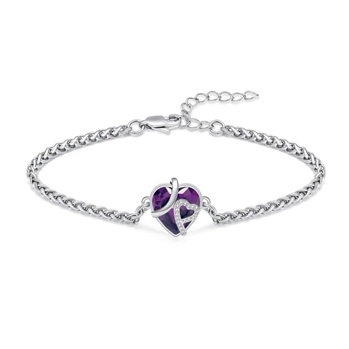 zeqingjw Heart Urn Bracelet for Ashes - Stainless Steel Cremation Bangle for Ashes - Memorial Keepsake Ash Jewelry for Women - color: Crystal-Purple Silver
