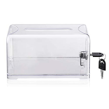 Polmart Tip / Donation / Suggestion / Business Card Collection Box with Lock (Clear Color / Transparent)