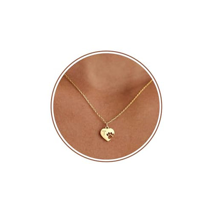 Dog Memorial Gifts for Loss of Dog Paw Print Neckalce for Women with Initial Dogs Mom Gifts Necklace for Women Dainty 14k Gold Plated Heart Necklace Pet Memorial Dogs Lover Birthday Gift for Pet Lovers - style: T