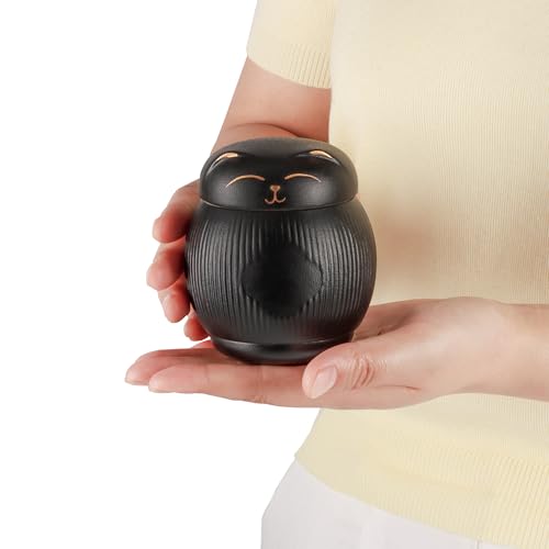 Ceramic Cat Urn for Ashes - Pet Memorial Box with Secure Lid | Funerary Urns Cremation Keepsake for Cats (9 lbs)（Black） - color: Black