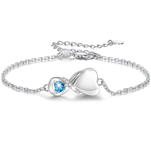 Infinity Cremation Jewelry Bracelet for Ashes for Women | S925 Sterling Silver Urn Bracelets for Human Ashes Cremation Charms - Memorial Jewelry Gifts for A Loss of Loved Ones - color: Sapphire