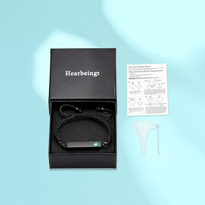 Hearbeingt Crystal Heart Cremation Jewelry Bar Urn Bracelet for Ashes - color: Black-Light Blue stone