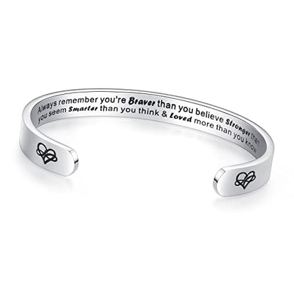 TONY & SANDY Inspirational Bracelets for Women Teen Girls Personalized Gifts for Daughter Granddaughter Mom Sister Friends Stainless Steel Engraved Cuff Birthday Easter Christmas - style: A - Always remember you're braver than you believe stronger than ..