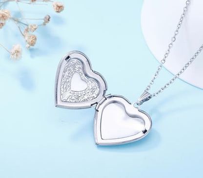 Locket Necklace Holds Pictures Alphabet Initial Letter Love Heart Lockets Photo Memory Locket Necklaces Birthday Gifts - color: Silver, style: B