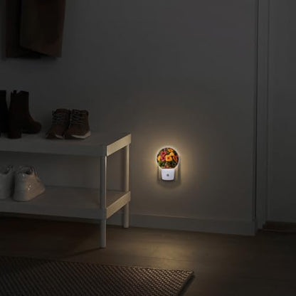 LED Night Lights Lamp with Dusk to Dawn Sensor, Beautiful Vase Filled with Fusoia Flowers Night Light Plug Into Wall for Kids Room, Bedroom, Bathroom, Kitchen, Hallway - color: Beautiful Vase Filled With Fusoia Flowers
