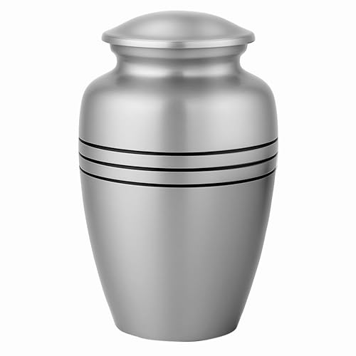 Alpha Living Home Cremation Urn for Human Ashes, 200+ cu in, Silver Black - color: Dark Blue/Silver/Black, size: Triple Band 11"H x 7"W
