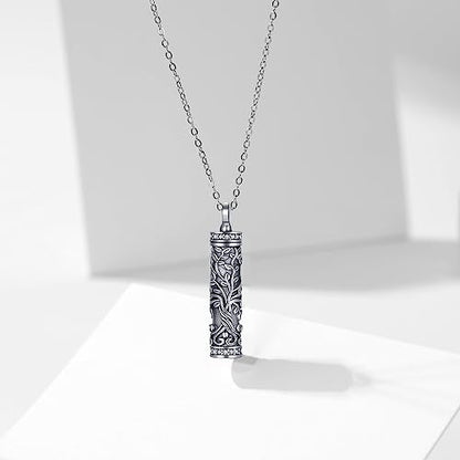 Sterling Silver Tree of Life Flower Celtic Cremation Ashes Urn Pendant Necklace for Women - color: Cylin *Treelife Sty2