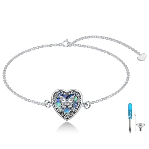 Urn Bracelet for Ashes 925 Sterling Silver Heart Cremation Bracelet Memorial Keepsake Jewelry Gifts for Women - color: 06-Butterfly Urn Bracelet