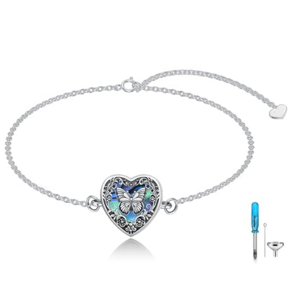 Urn Bracelet for Ashes 925 Sterling Silver Heart Cremation Bracelet Memorial Keepsake Jewelry Gifts for Women - color: 06-Butterfly Urn Bracelet