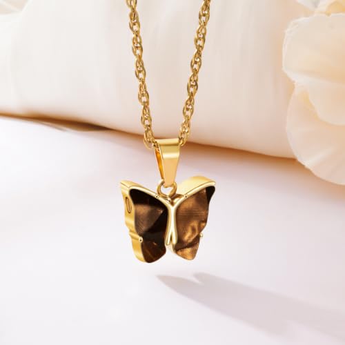 XIUDA Cremation Urn Necklace for Ashes with Crystal Butterfly Stainless Steel Memorial Keepsake Cremation Jewelry Pendant for Women - color: Brown