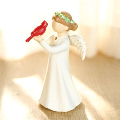 Angel Holding Cardinal Resin Figurine Gift for Women, Memorial Sympathy Gift for Loss of Loved One, Home Shelf and Tabletop Decor, Gift Box Included - style: Angel Holding Cardinal
