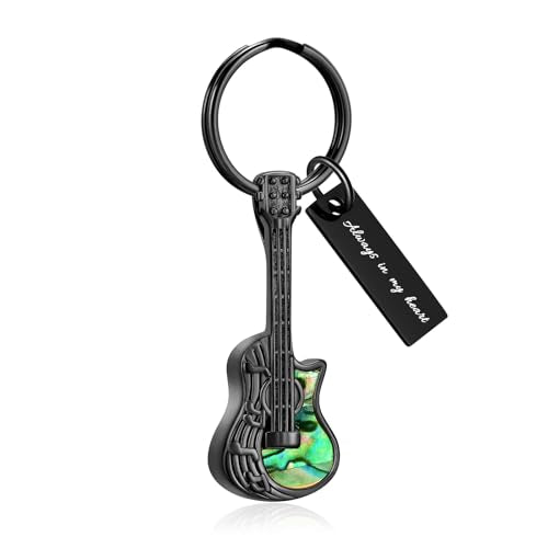 XSMZB Guitar Urn Necklace for Ashes for Women Men Abalone Shell Cremation Jewelry Human Pet Ashes Keepsake Pendant for Guitar Players - color: Black Keychain