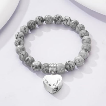 abooxiu Cremation Jewelry Urn Bracelet for Ashes Memorial Heart Ashes Keepsake Cremation Ash Bracelets Urn Jewelry for Ashes of Loved Ones for Women - With Me Always - style: Gray Stone