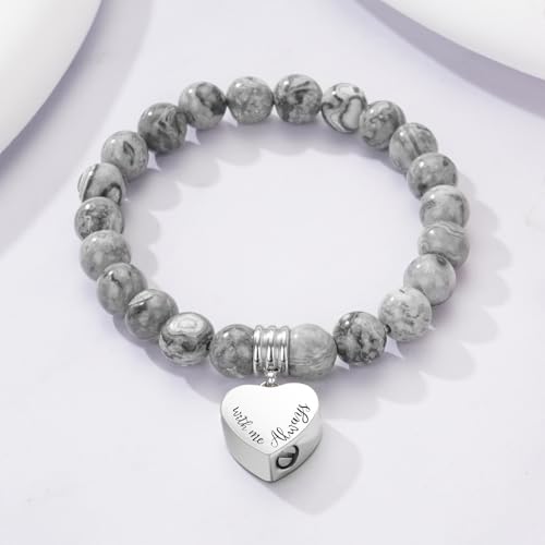 abooxiu Cremation Jewelry Urn Bracelet for Ashes Memorial Heart Ashes Keepsake Cremation Ash Bracelets Urn Jewelry for Ashes of Loved Ones for Women - With Me Always - style: Engraved - Gray Stone