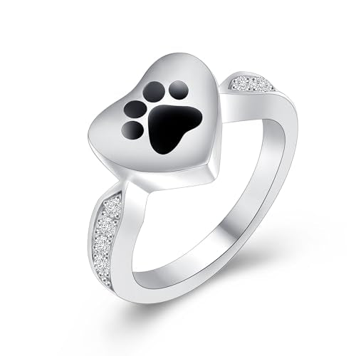 Oinsi Heart Cremation Ring for Ashes Pet Paw Urn Keepsake Rings Forever in My Heart Urn Rings for Ashes Memorial Jewelry for Women -8# - color: 8#