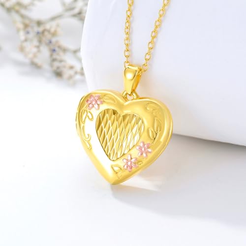 SOULMEET Sunflower/Rose/Daisy Heart Locket Necklace That Holds Pictures Keep Someone Near to You Sterling Silver/Gold Personalized Photo Locket Gift - style: E2-Gold diasy locket+photo