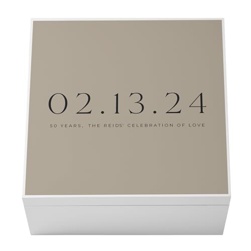 Let's Make Memories Personalized Keepsake Box - For Weddings - For Vacations - For Special Events - For Birthdays - Memento Storage - Sturdy Wood Composite - 12" Sq x 6" H - Stone - color: Our Day - Stone