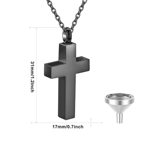 Cross Urn Necklaces for Ashes Stainless Steel Religious Cross Ashes Necklace Pendant for Men Women Cremation Jewelry for Ashes of Loved Ones - color: Black