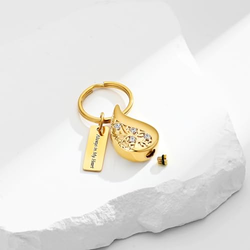 Hearbeingt Teardrop Urn Keychain for Ashes Tree of Life Cremation Jewelry - color: A-gold