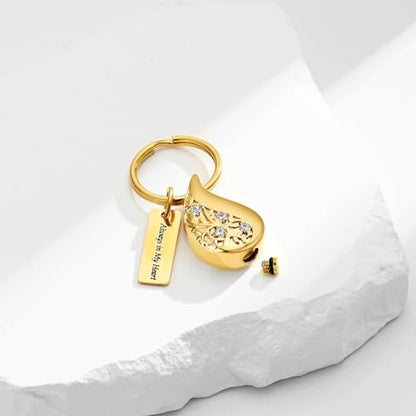 Hearbeingt Teardrop Urn Keychain for Ashes Tree of Life Cremation Jewelry - color: A-gold