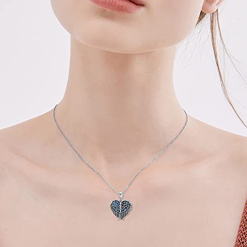 SOULMEET Angel Wing Heart Locket Necklace that Holds Picture Photo Locket Pendant You are My Angel Sterling Silver/Gold - style: C1-Abalone angel wing locket only