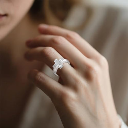 Urn Ring for Ashes Sterling Silver Urn Ring Keepsake Memorial Jewelry Gifts for Women - color: cross