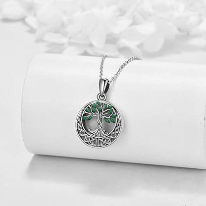 Sterling Silver Tree of Life Urn Necklace for Ashes Owl Necklace Pendant Charm for Women Memorial Gifts Keepsake Always in My Heart Memory Necklace Jewelry - style: Green Celtic Tree of Life